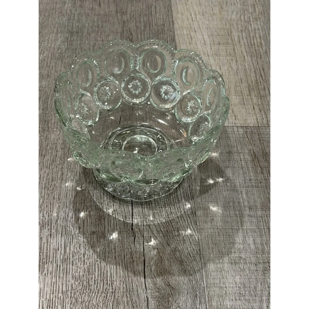 Vintage LE Smith Moon, And Stars clear Glass Pedestal compote Bowl, Candy Dish